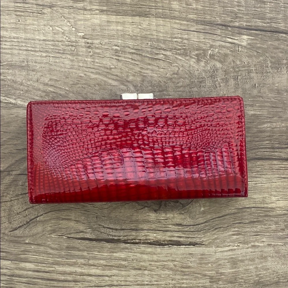 Elegant Red Crocodile Wallet with Silver Clasp